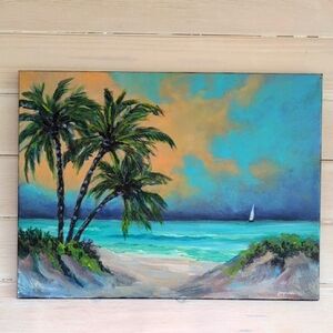 Tropical Escape Beach Palms New Seascape Painting Artist Signed Canvas Original